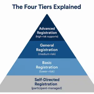 Pyramid diagram showing the four tiers with participant numbers and complexity levels
